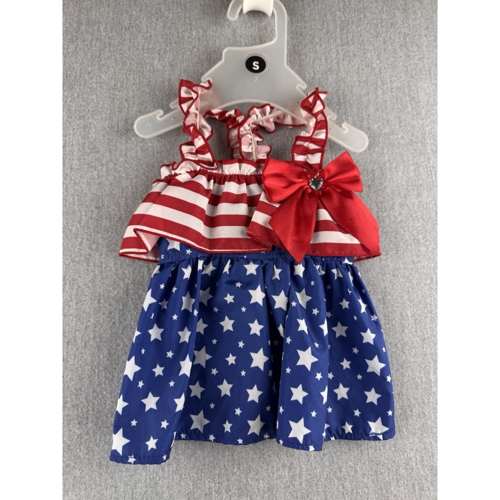 Simply Wag Girls Patriotic Dress Red White Blue Stars Bow Size S